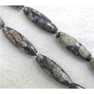 gray opal stone bead, faceted rice shape, approx 12x40mm, 15.5 inches