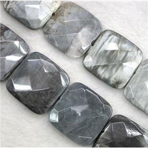 natural hawk Eye Stone beads, faceted square, approx 25x25mm, 15.5 inches