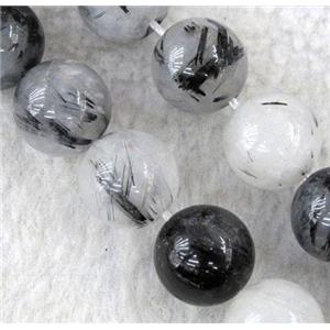 Black Rutilated Quartz beads, round, approx 4mm dia, 15.5 inches