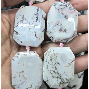 white dendrite tree agate beads, faceted rectangle, approx 30x40mm, 15.5 inches