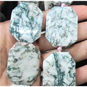 green tree agate beads, faceted rectangle, approx 30x40mm, 15.5 inches