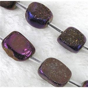 druzy quartz beads, freeform, purple electroplated, approx 10-15mm, 15.5 inches