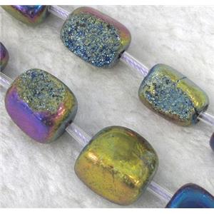 druzy quartz beads, freeform, rainbow electroplated, approx 10-15mm, 15.5 inches