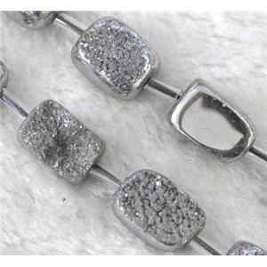 druzy quartz beads, freeform, silver electroplated, approx 10-15mm, 15.5 inches