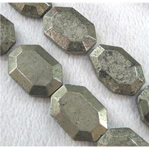 pyrite bead, faceted oval, approx 25x35mm
