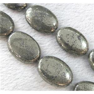 pyrite bead, flat oval, approx 10x14mm, 15.5 inches