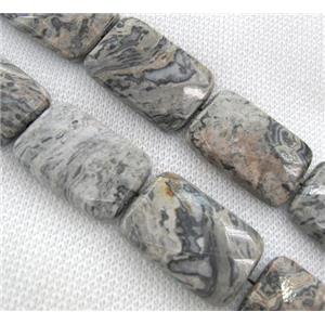 grey picture jasper bead, faceted rectangle, approx 20x30mm, 15.5 inches