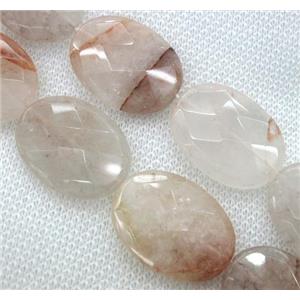 rose quartz bead, faceted flat oval, approx 22x30mm, 15.5 inches
