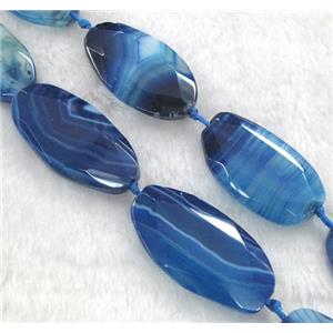 blue striped Agate beads, faceted oval, approx 20-40mm, 15.5 inches