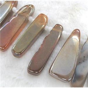 rock agate beads, stick, electroplated, approx 30-70mm, 15.5 inches