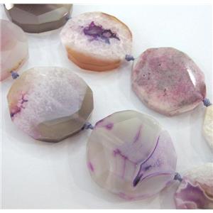 druzy agate beads, faceted flat-round, purple, approx 40mm dia, 15.5 inches