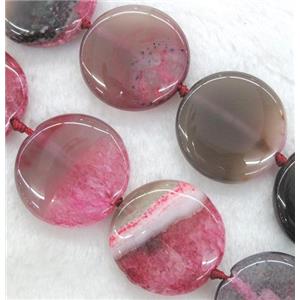pink druzy agate circle beads, approx 30mm dia, 15.5 inches