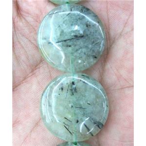 prehnite bead, flat-round, green, approx 20mm dia, 15.5 inches