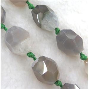 gray druzy agate beads, faceted freeform, approx 15-20mm