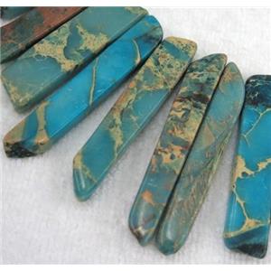 Imperial jasper collar beads, stick, blue, top dilled, approx 20-60mm