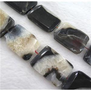 druzy agate bead, faceted rectangle, white black, approx 30x40mm, 15.5 inches