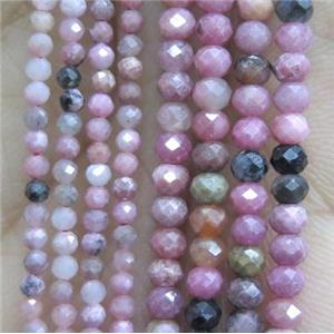 tiny Rhodonite Beads, pink, faceted rondelle, approx 2x3mm