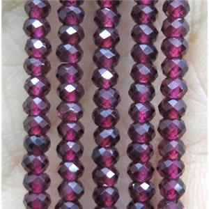 tiny Garnet Beads, faceted rondelle, deepRed, approx 1x2mm