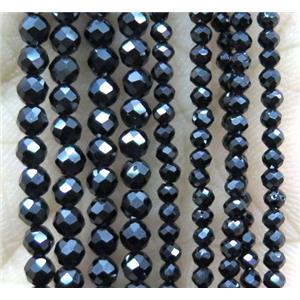 tiny Black Spinel Beads, faceted round, approx 2mm dia