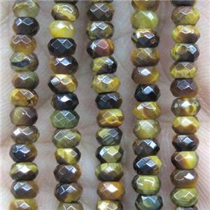 tiny tiger eye stone beads, yellow, faceted rondelle, approx 2x4mm