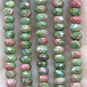 tiny Unakite beads, green, faceted rondelle, approx 2x4mm