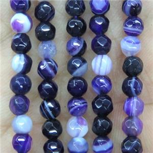 tiny purple stripe agate beads, faceted round, approx 4mm dia