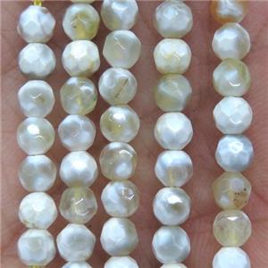 tiny yellow fired agate beads, faceted round, approx 4mm dia