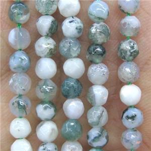 tiny dendrite tree agate beads, green, faceted round, approx 4mm dia