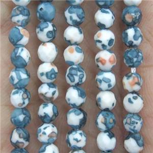 tiny turquoise beads, faceted round, dye, approx 4mm dia