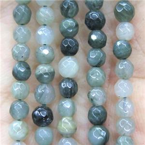tiny Seraphinite beads, green, faceted round, approx 4mm dia
