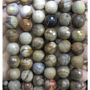 faceted round wooden Petrified Jasper, 6mm dia, approx 62pcs per st