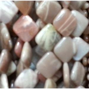 Sunstone beads, square, corner-drilled, 12x12mm