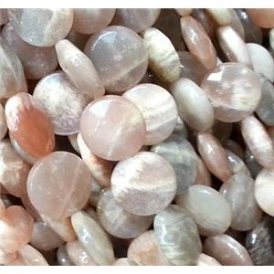 sunstone beads, faceted flat round, 12mm dia