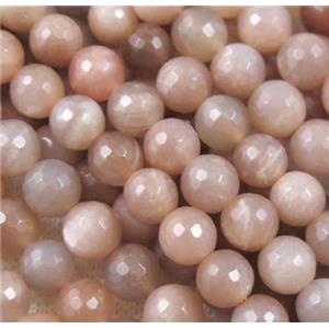 natural sunstone bead, faceted round, approx 8mm dia, 15.5 inches