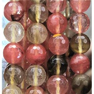watermelon quartz beads, synthetic, faceted round, pink, approx 14mm dia