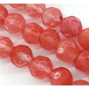 red watermelon quartz bead, faceted round, 8mm dia, approx 48pcs per st