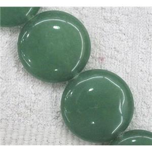 green aventurine bead, flat round, approx 35mm dia, 11pcs per st