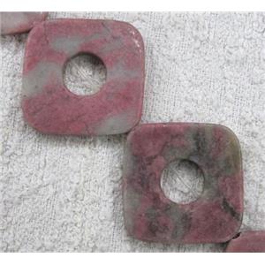pink jasper bead, square, approx 30x30mm, 13pcs per st