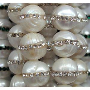 shell pearl bead paved rhinestone, round, 12mm dia, approx 33pcs per st