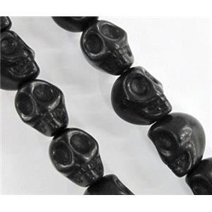 black synthetic Turquoise skull beads, approx 13x18mm, 15 inches strand