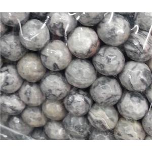 black striped jasper beads, faceted round, approx 4mm dia, 15.5 inches