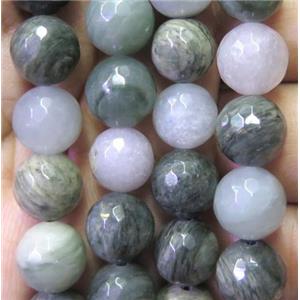 faceted round green Actinolite beads, approx 4mm dia, 15.5 inches