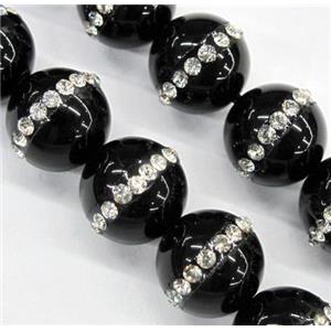 black onyx beads paved rhinestone, round, approx 10mm dia