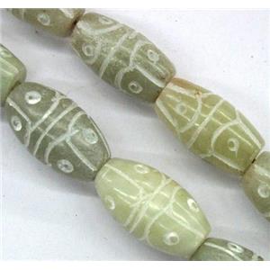 Chinese Jade Beads, barrel, carved, approx 10x20mm