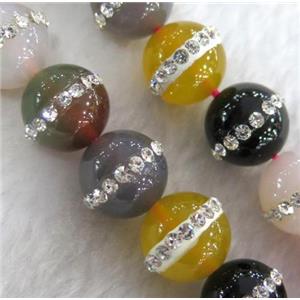 agate beads paved rhinestone, round, mixed color, approx 8mm dia
