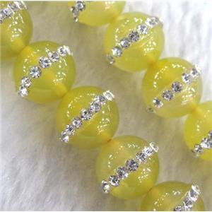 yellow Agate bead paved rhinestone, round, approx 8mm dia
