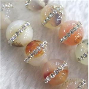 agate bead paved rhinestone, round, approx 12mm dia