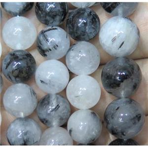 black Rutilated Quartz beads, round, approx 8mm dia, 15.5 inches