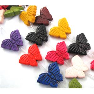 Dye Turquoise Beads, butterfly, mixed color, 25x20mm, 14pcs per st