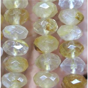 Iron-Quartz beads, yellow, faceted rondelle, approx 6x10mm